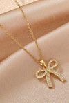 Gold Rhinestone Bowknot Pendant Necklace