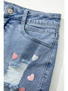 Distressed Raw Hem Heart Mini Denim Skirt