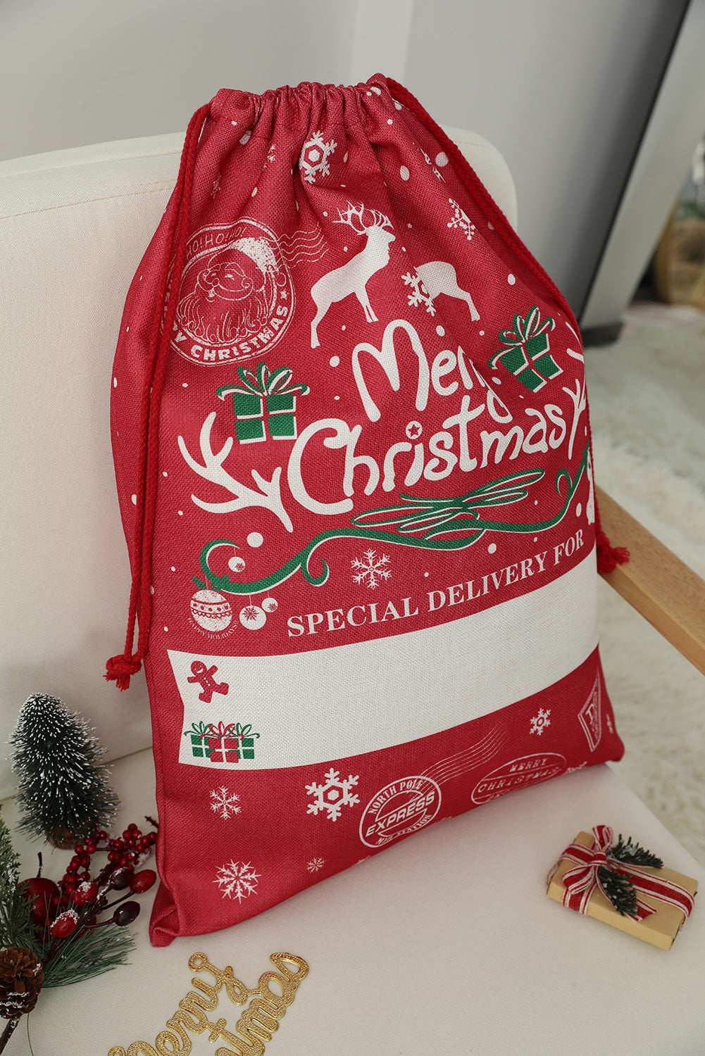 Red Christmas Drawstring Large Gift Bag 50*70cm