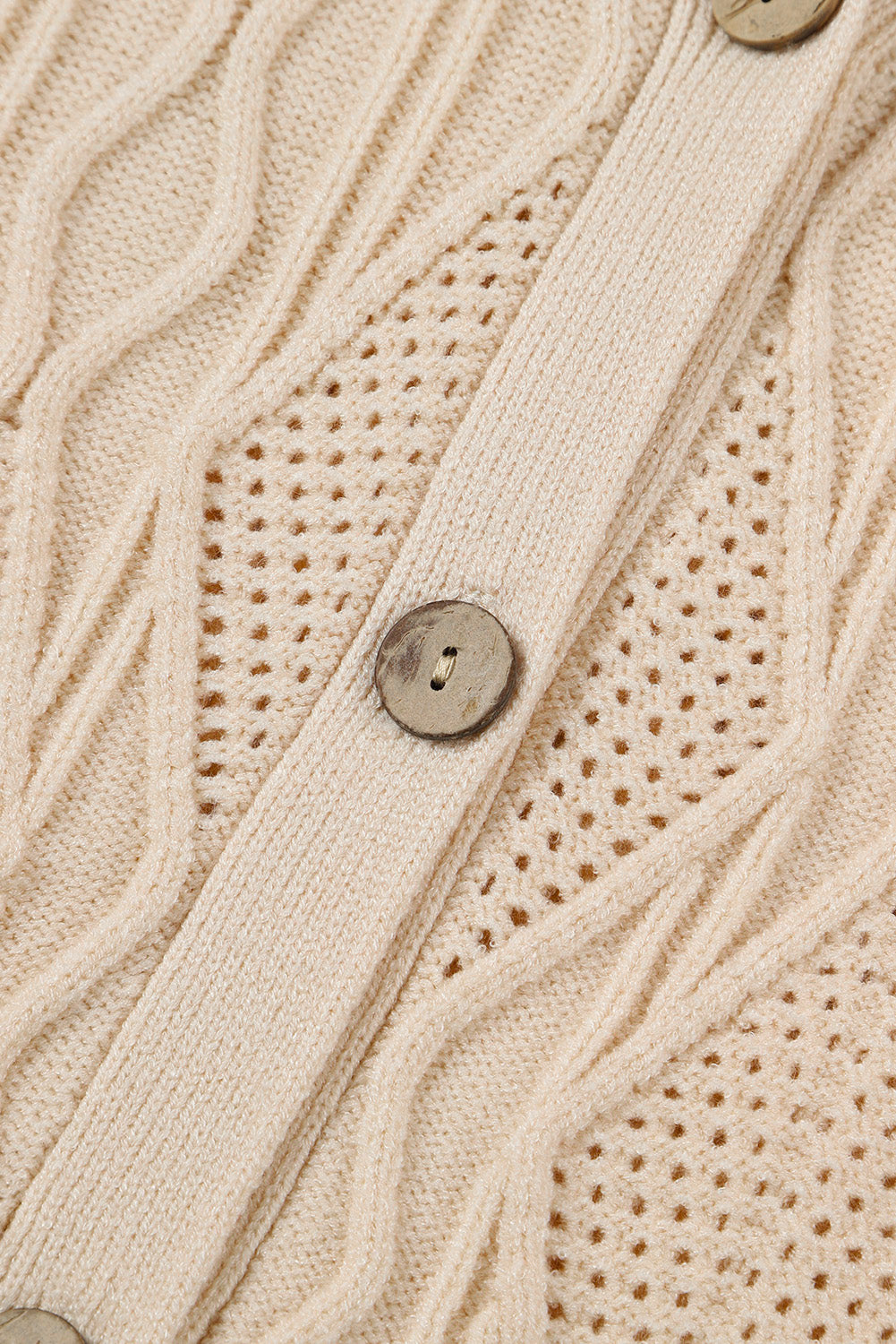 Apricot Knitted Hollow out Button up Plus Size Cardigan