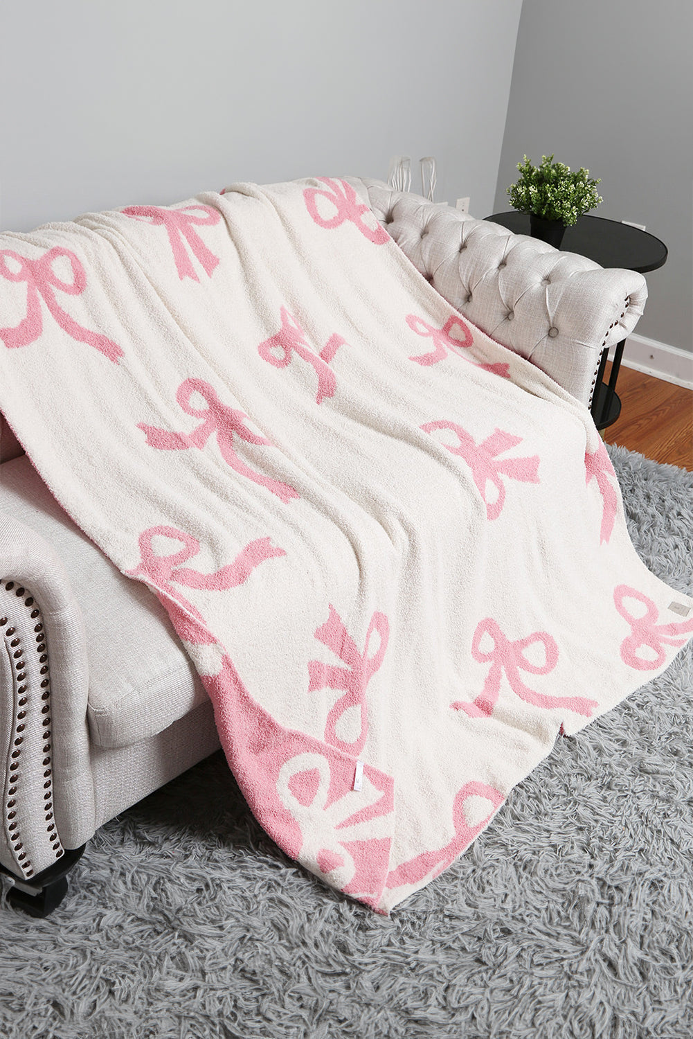 Rose Red 127*152cm Bow Printed Cozy Soft Throw Blanket