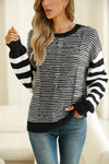 Black Stripe Twisted Knitted Drop Shoulder Sweater