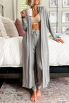 Parchment Split Long Cardigan and Skinny Pants Loungewear Set - Cocoa Yacht Club