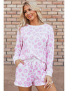 Pink Leopard Print Pullover and Shorts Pajama Set