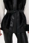 Genuine Mink Fur Leather Trim Wool Vest