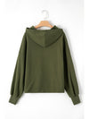 Smoke Green Half Zipper Kangaroo Pockets Drop Shoulder Hoodie