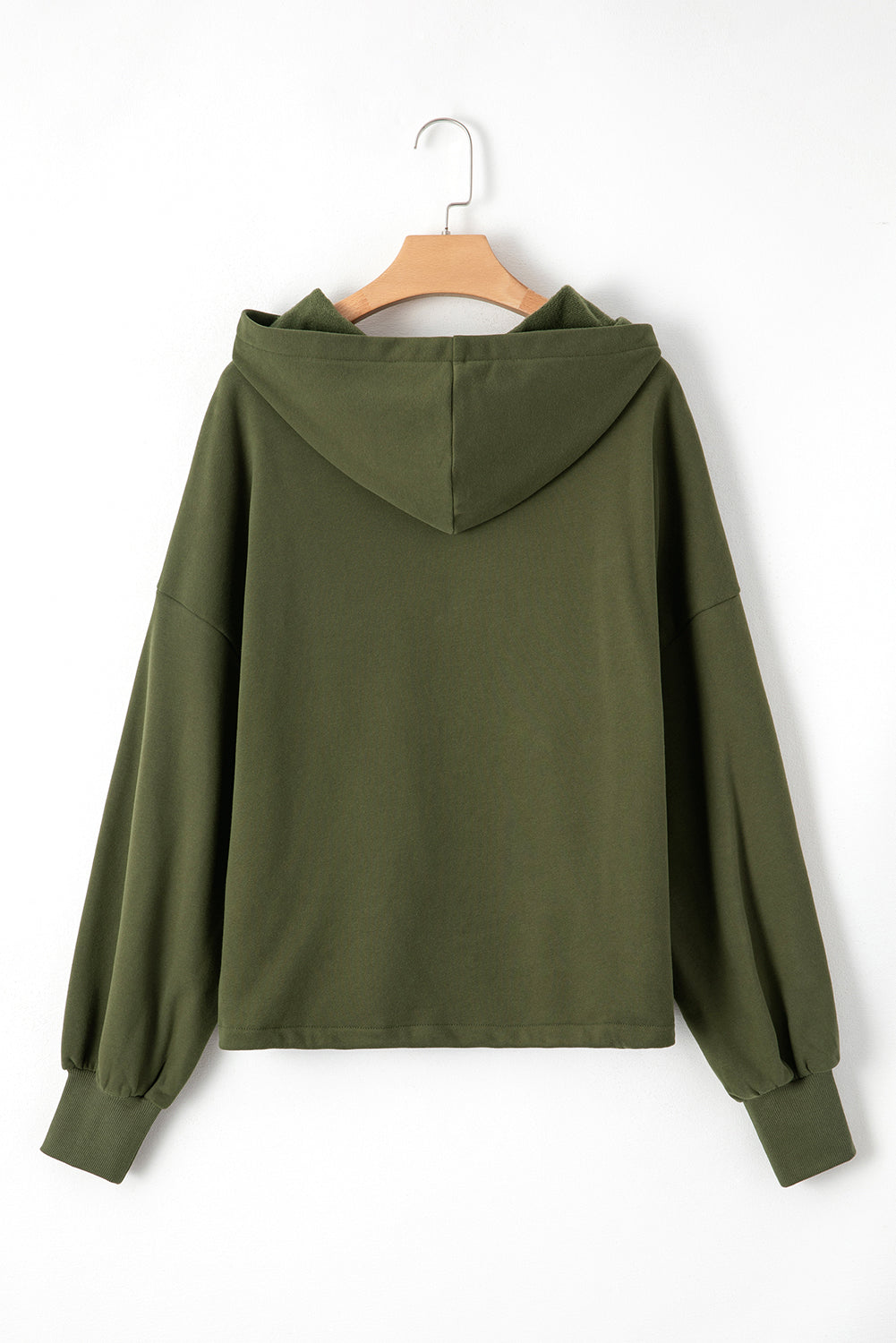 Smoke Green Half Zipper Kangaroo Pockets Drop Shoulder Hoodie