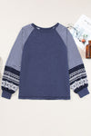Brown Contrast Print Striped Raglan Long Sleeve Loose Top