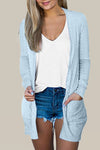 Mist Blue Solid Color Pocket Long Sleeve Cardigan