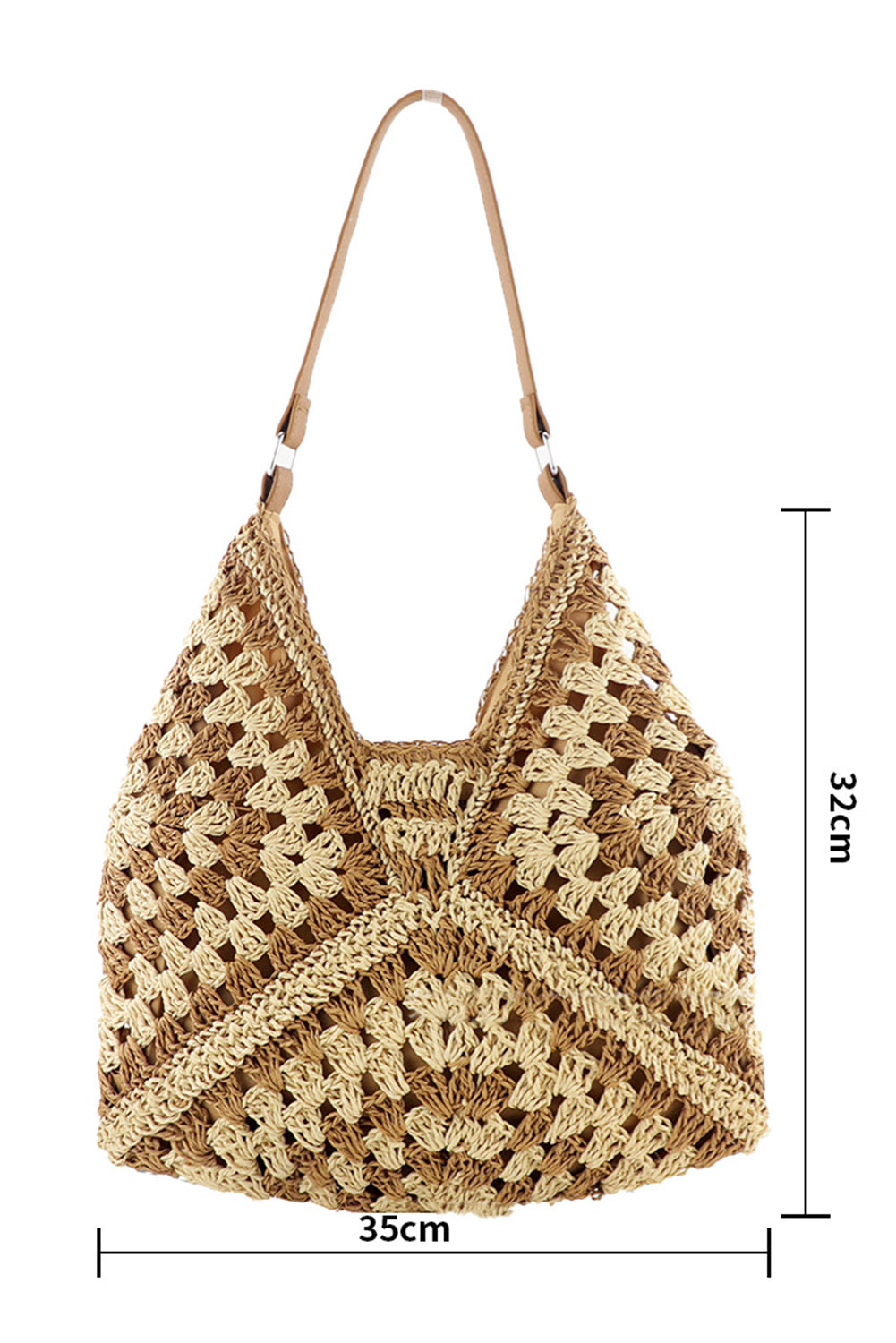 Khaki Hollowed Bohemian Straw Woven Shoulder Bag