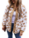 Light French Beige Cute Flower Pattern Button Up Fleece Jacket