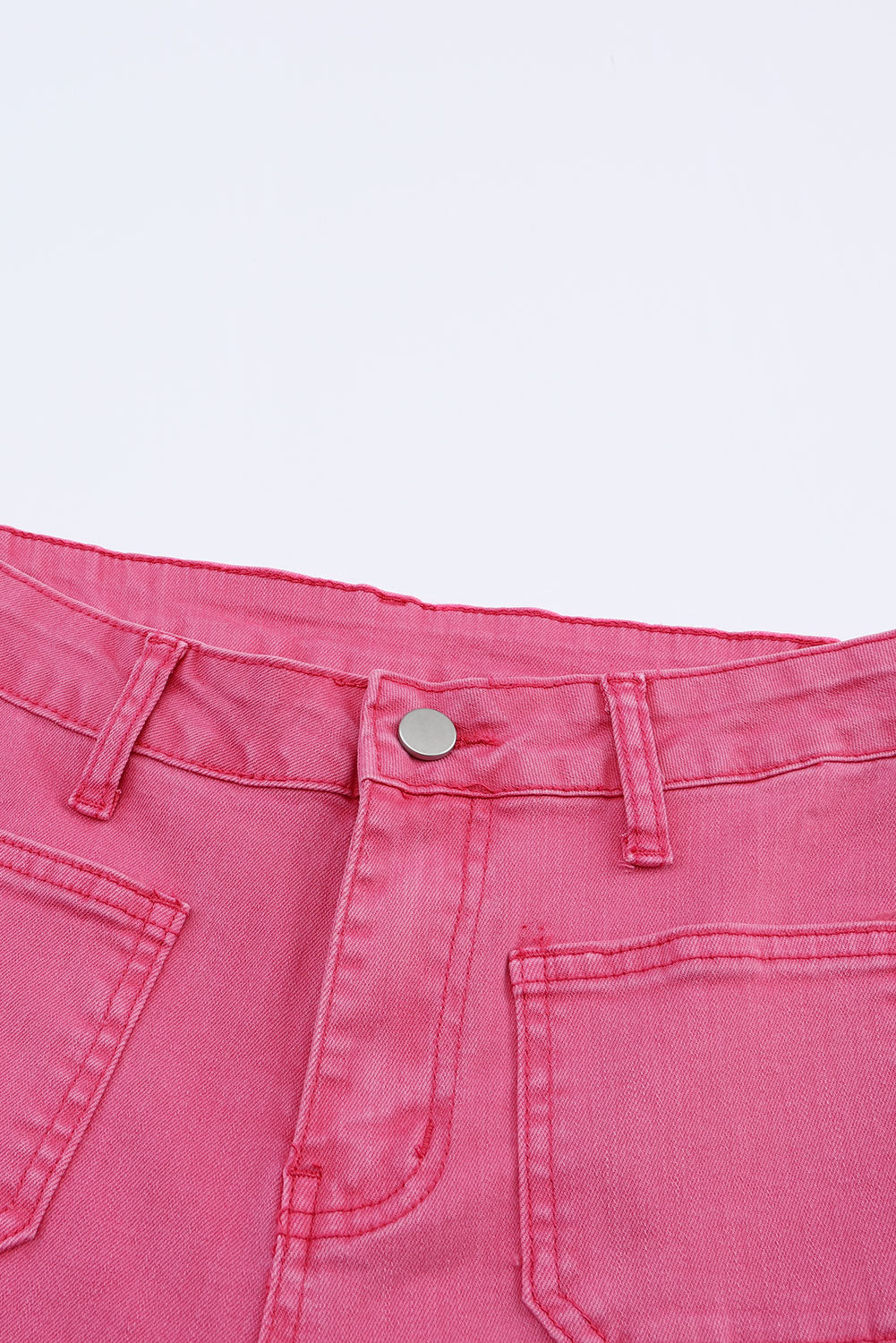 Pink Raw Hem Light Wash Flare Mid Rise Pants