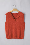 Orange Solid Color Split V Neck Knit Top