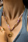 Gold Sun Pendant Chain Scarf Necklace