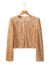 Golden Fleece Sequin Open Front Collarless Jacket