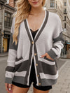 Contrast Button Up Long Sleeve Cardigan - Cocoa Yacht Club