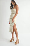 MABLE Contrast Striped Crochet Knit Midi Dress