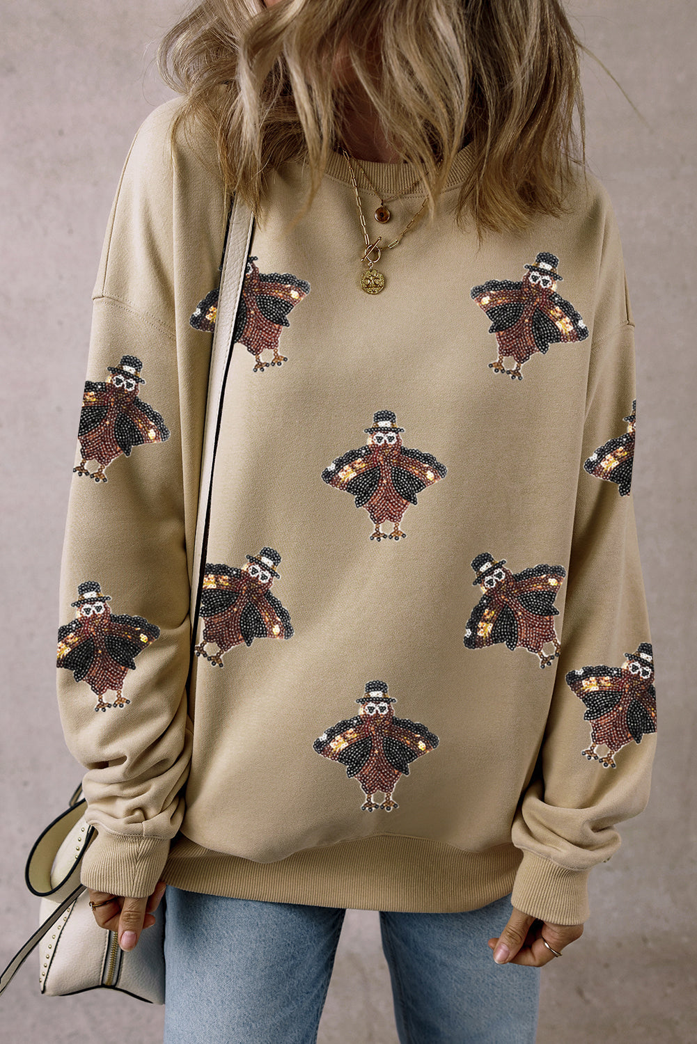 Parchment Shimmering Owl Thanksgiving Holiday Sweatshirt