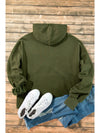 Smoke Green Half Zipper Kangaroo Pockets Drop Shoulder Hoodie