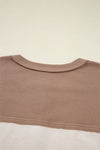 Jet Stream Colorblock Waffle Patchwork Loose Henley Top