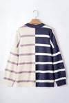 Light Beige Striped Colorblock Drop Shoulder Sweater