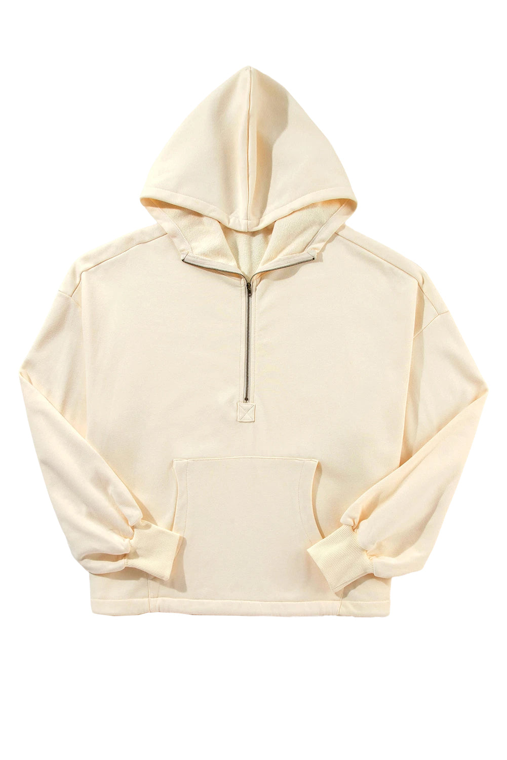 Smoke Green Half Zipper Kangaroo Pockets Drop Shoulder Hoodie