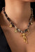 Gold Heart Flower Bow Charm Leopard Scarf Necklace