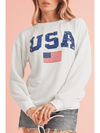 White USA Flag Print Ribbed Drop Shoulder Sweatshirt