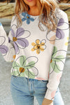 Beige Flower Print Long Sleeve T Shirt