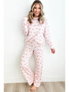 Pink Santa Claus Striped Print Loose Fit Two Piece Loungewear Set