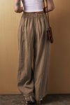 Pants Desert Palm Cotton Linen Drawstring Waist Wide Leg Pants.