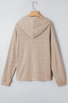 Smoke Gray Solid Color Textured Knit Drawstring Hoodie