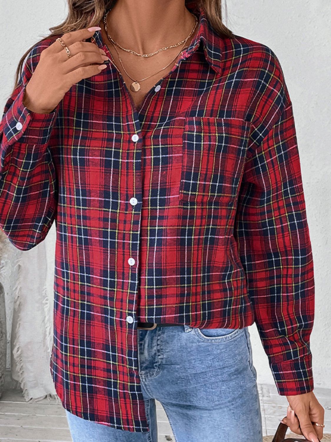 Perfee Plaid Button Up Long Sleeve Shirt