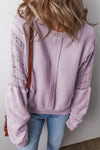 Sweatshirts & Hoodies Orchid Petal Crochet Patchwork Exposed Seam Ribbed Trim Sweatshirt.