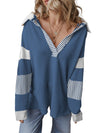 Dark Blue Striped Patchwork Collar Sweatshirt