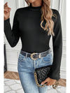 Black Solid Color Mock Neck Thermal Lined Long Sleeve Top