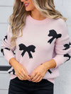 Angel Wings Bow Round Neck Dropped Shoulder Sweater - Cocoa Yacht Club