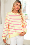 Yellow Striped Overlap Detail Drop Shoulder Pullover Sweatshirt