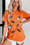 Orange Sequined Halloween Spirit Pattern Patched Custom Casual Tee