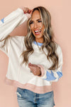 Light Pink Star Patchwork Exposed Seam Oversized Sweatshirt