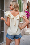 Gossamer Pink Textured Bow Frilled Ruffle Sleeve Blouse