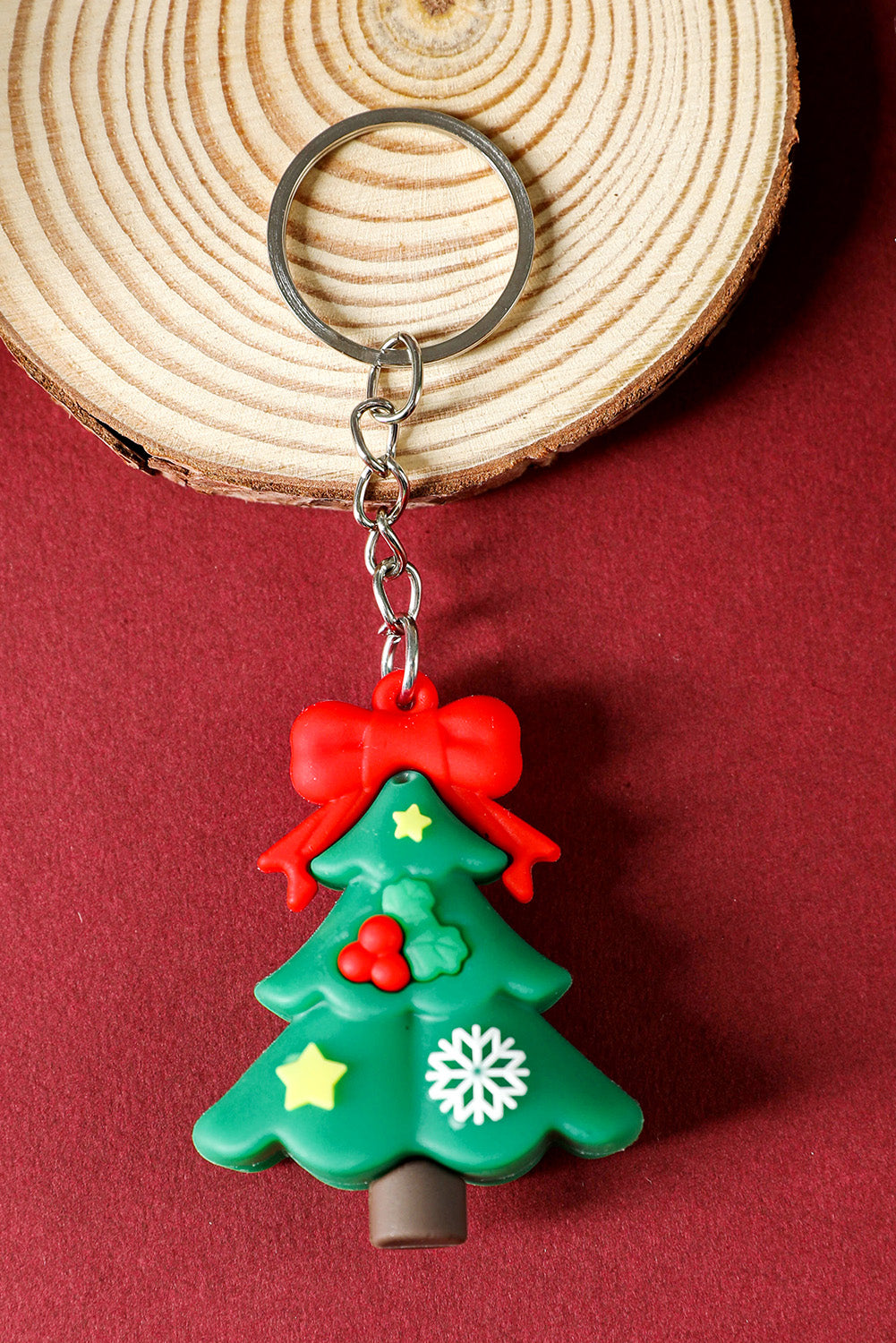 Dark Green Christmas Tree Party Favor Gift Keychain