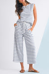 Sail Blue Casual Striped Tee and Wide Leg Pants Set