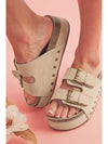 Beige Suede Buckle Decor Corky Platform Slides Shoes