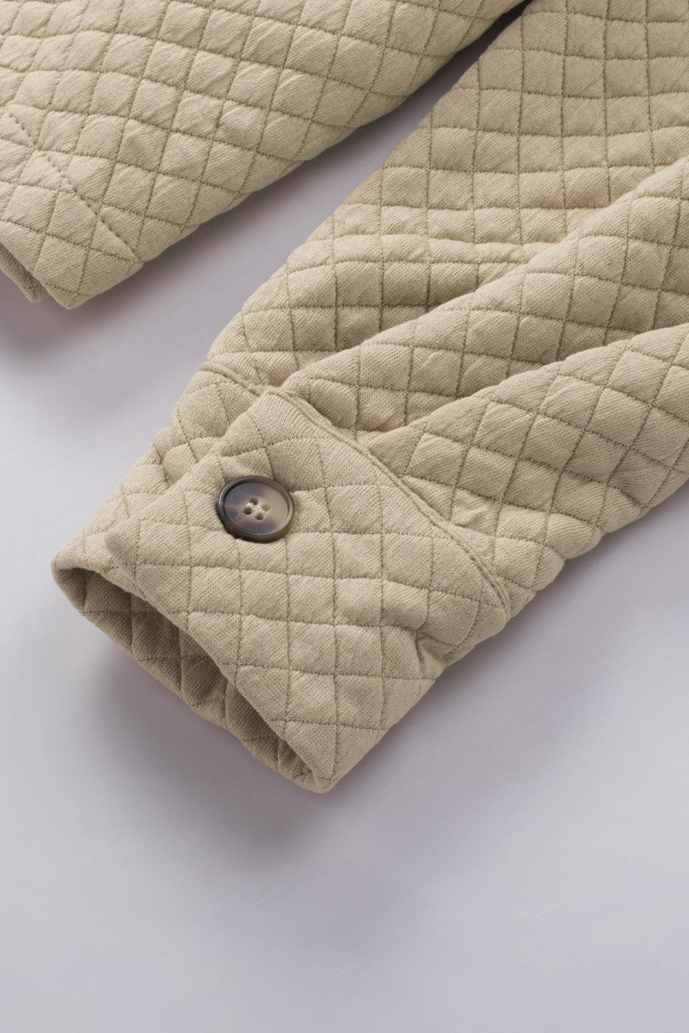 Khaki Lattice Texture Pockets Button Up Quilted Shacket