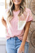 Pink Corded Colorblock Pocket Crew Neck T Shirt