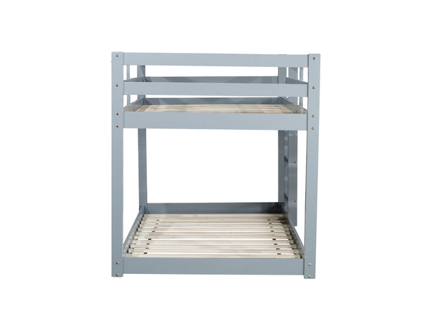 Solid Wooden , Solid Rubber Wooden Twin over Twin Floor Bunk Bed with Ladder ,Upper and Bottom Bed Platforms crafted with Strengthened Slats ,Grey
