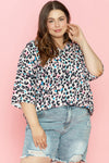 Brown Leopard Print V Neck Plus Size Batwing Top