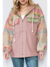 Light Pink Geometric Patchwork Hooded Zip Up Jacket