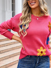 Angel Wings Crochet Flower Round Neck Sweater - Cocoa Yacht Club